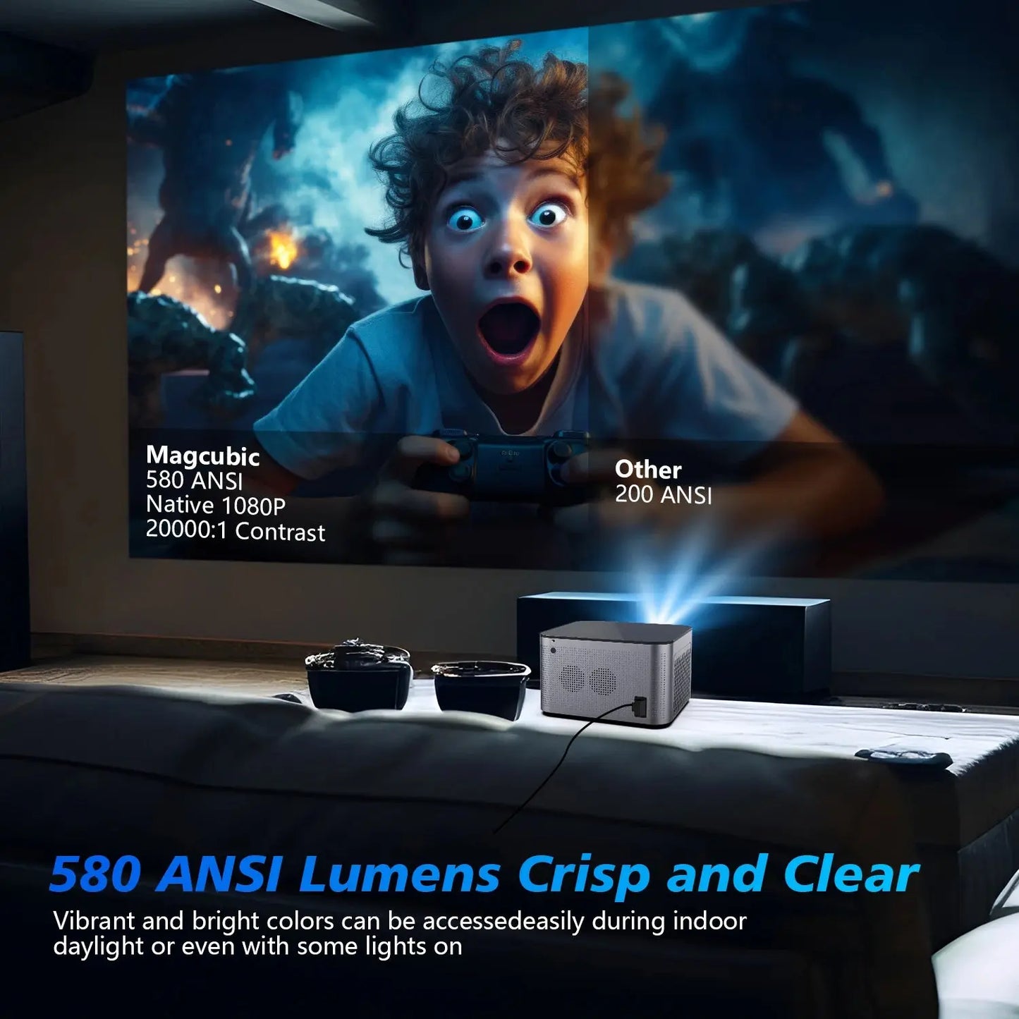Magcubic 580ANSI Projector Android 11 4K 1080P Wifi6 Voice Control HortonBe