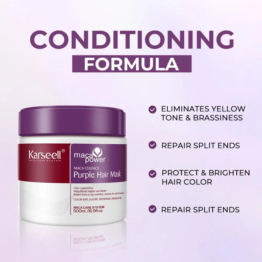 Karseell 500ml Purple Hair Mask Professional Neutralizes Brass Yellow Tones For Blonde Silver Gray Highlighted Hair HortonBe