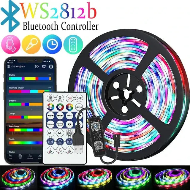 LED Strip RGBIC 5050 WS2812b Bluetooth App Control Chasing Effect Lights Flexible Tape Diode Ribbon TV BackLight Room Decorate - HortonBe