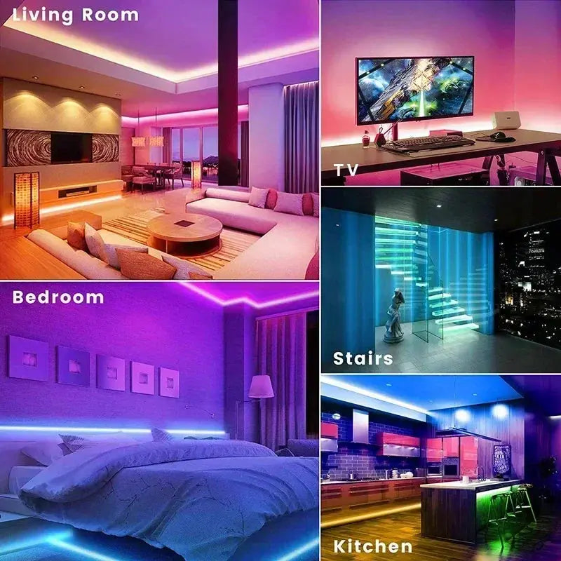 LED Strip Lights 5050 RGB LED Lights Waterproof Flexible Lamp Tape Ribbon Luces Smart Led Lighting Room Decoration EU Plug - HortonBe