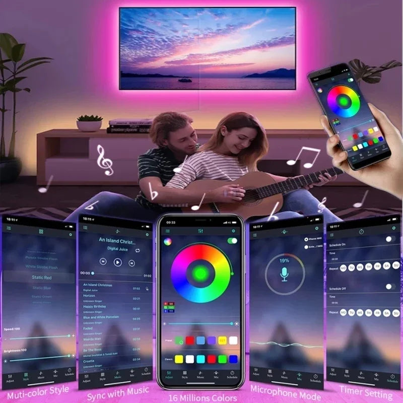 Led Strip Lights Music Sync RGB LED Lights Bluetooth APP Control USB 5V Flexible Lamp Tape for TV Backlight Room Party Decoratio (Copy) - HortonBe