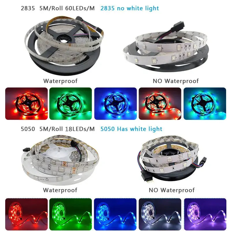 LED Strip Lights 5050 RGB LED Lights Waterproof Flexible Lamp Tape Ribbon Luces Smart Led Lighting Room Decoration EU Plug - HortonBe