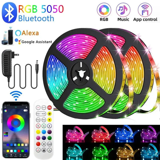 LED Strip Lights 5050 RGB LED Lights Waterproof Flexible Lamp Tape Ribbon Luces Smart Led Lighting Room Decoration EU Plug - HortonBe