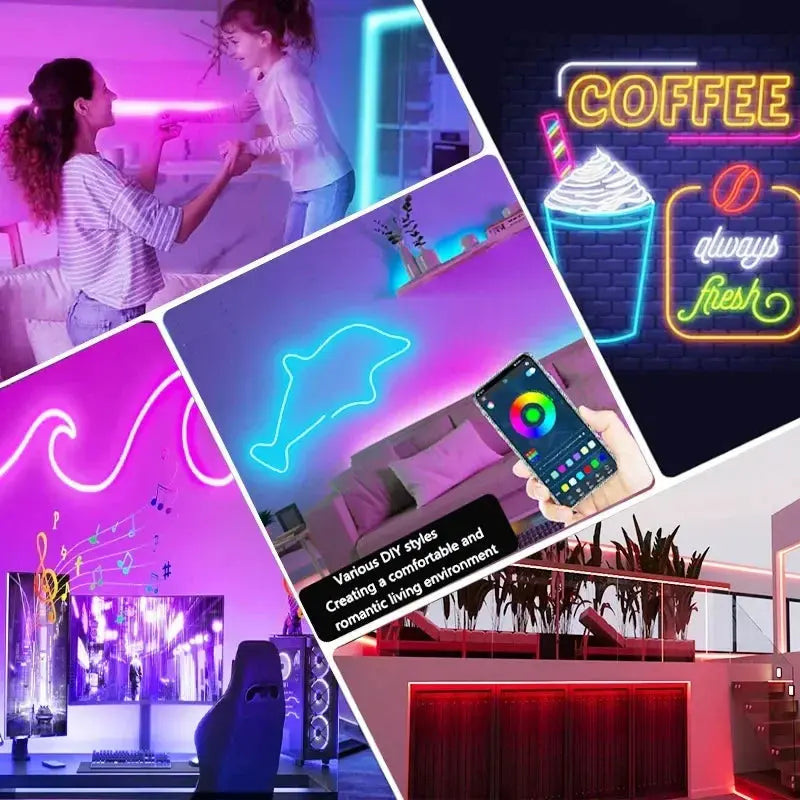DC5V USB RGB Neon LED Strip Light 1/2/3/5M IP65 Waterproof Neon Strip Bluetooth App and Remote Control For Neon Decortion Light - HortonBe
