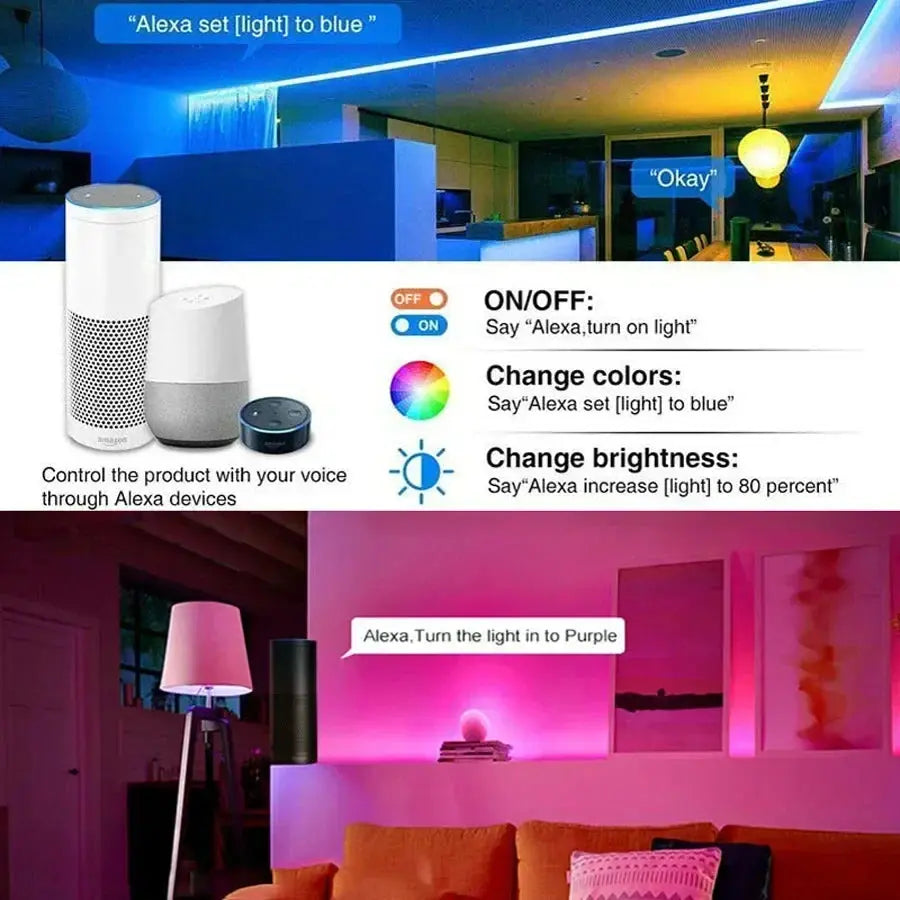 LED Strip Lights 5050 RGB LED Lights Waterproof Flexible Lamp Tape Ribbon Luces Smart Led Lighting Room Decoration EU Plug - HortonBe
