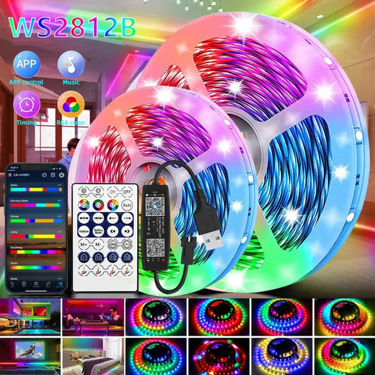 LED Strip RGBIC 5050 WS2812b Bluetooth App Control Chasing Effect Lights Flexible Tape Diode Ribbon TV BackLight Room Decorate - HortonBe