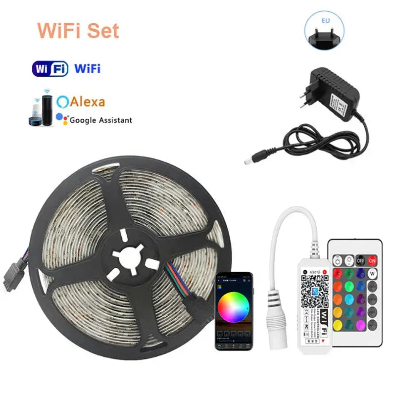 LED Strip Lights 5050 RGB LED Lights Waterproof Flexible Lamp Tape Ribbon Luces Smart Led Lighting Room Decoration EU Plug - HortonBe