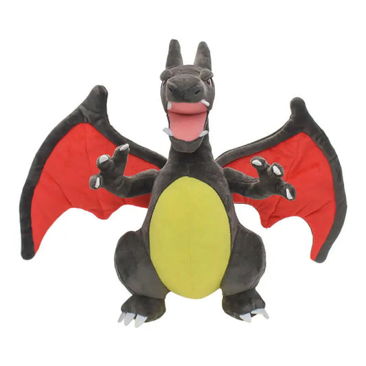 Shiny Charizard plush toy with red wings and a yellow belly, 9-inch stuffed doll for kids and collectors.