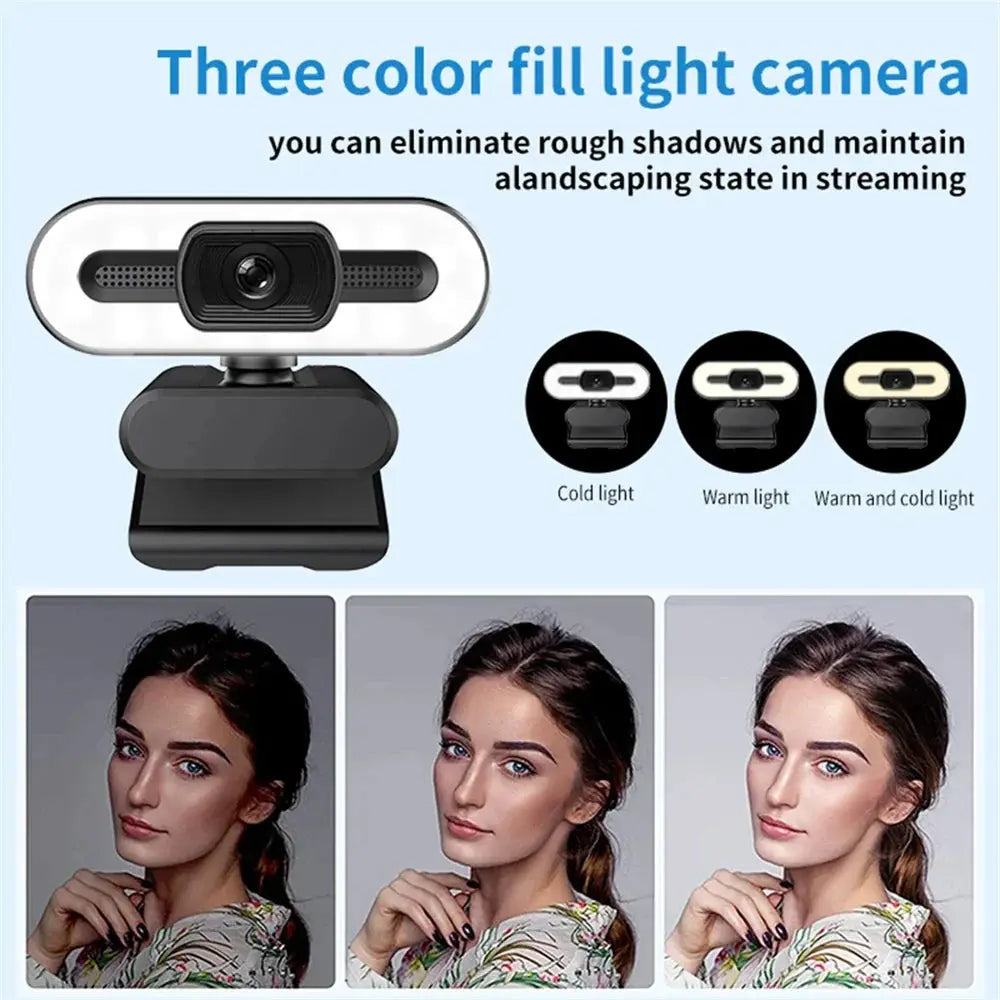 Portable Full HD 1080P 2K 4K Webcam PC Laptop Auto Focus Webcam Live Streaming Flexible with Microphone Live Broadcast withLight HortonBe