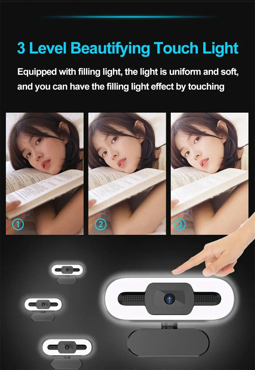 Portable Full HD 1080P 2K 4K Webcam PC Laptop Auto Focus Webcam Live Streaming Flexible with Microphone Live Broadcast withLight HortonBe