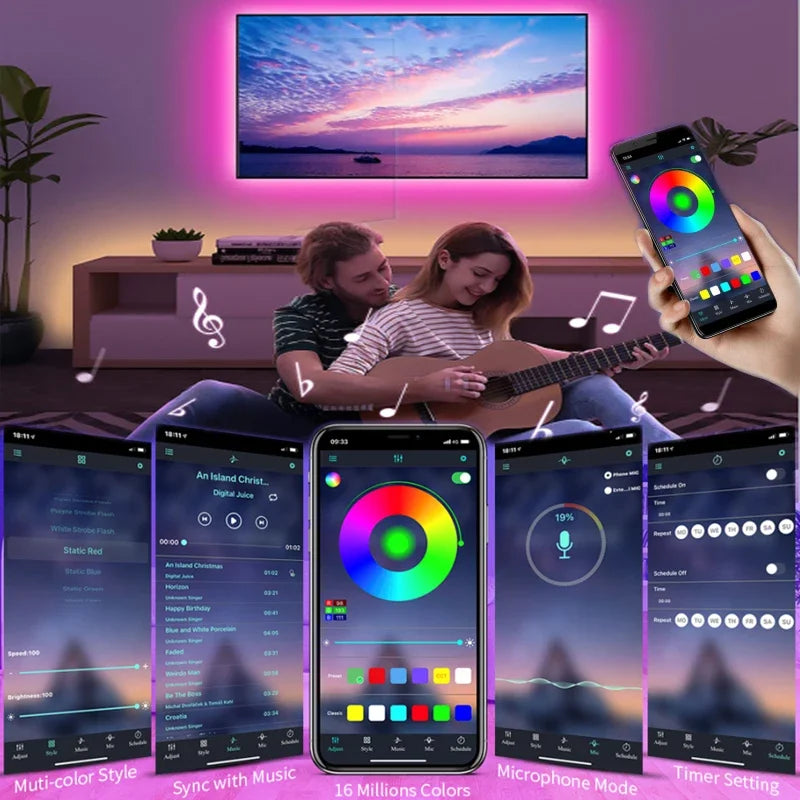 Led Strip Lights Music Sync RGB LED Lights Bluetooth APP Control USB 5V Flexible Lamp Tape for TV Backlight Room Party Decoratio (Copy) - HortonBe