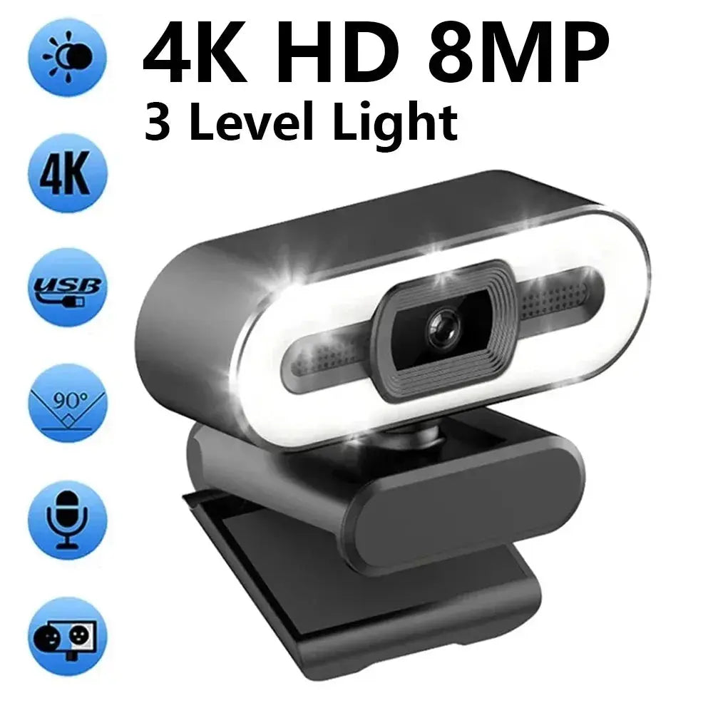 Portable Full HD 1080P 2K 4K Webcam PC Laptop Auto Focus Webcam Live Streaming Flexible with Microphone Live Broadcast withLight HortonBe
