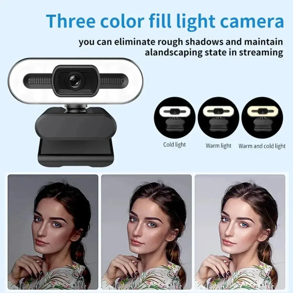 Portable Full HD 1080P 2K 4K Webcam PC Laptop Auto Focus Webcam Live Streaming Flexible with Microphone Live Broadcast withLight HortonBe