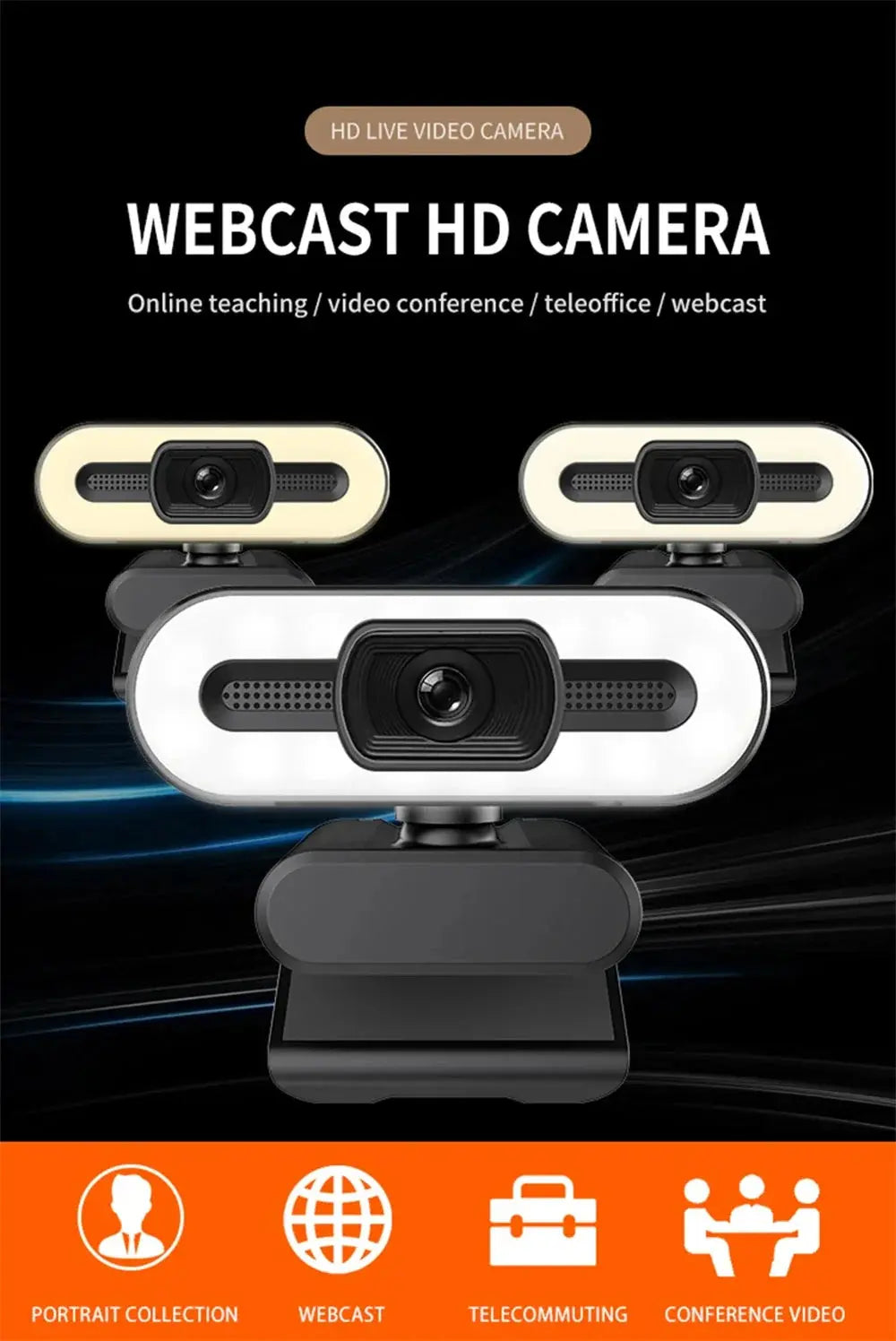 Portable Full HD 1080P 2K 4K Webcam PC Laptop Auto Focus Webcam Live Streaming Flexible with Microphone Live Broadcast withLight HortonBe
